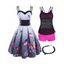 Lace Up Skull Butterfly Print Dual Strap Dress Crochet Modest Tankini Swimsuit And Gothic Choker Necklace Summer Outfit - multicolor S