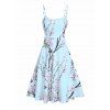Peach Blossom Floral Print A Line Vacation Sundress and Bowknot Surplice T Shirt Two Piece Summer Set - LIGHT BLUE L