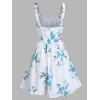 Flower Print Vacation Sundress Ruffle Garden Party Dress Ruched Bust Corset Dress - LIGHT GREEN XXL