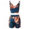 Vacation Two Piece Set Flower Print Crop Top And Skorts Summer Outfits - DEEP BLUE XL