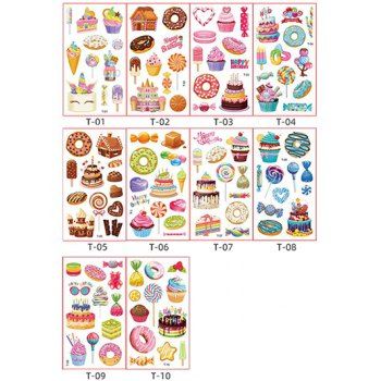 

10Pcs Happy Birthday Cake Candy Dessert Pattern Waterproof Tattoo Stickers, Multicolor