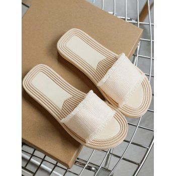 

Outdoor Sandals Slip On Straw Flat Slide Simple Summer Trendy Beach Sandals, White