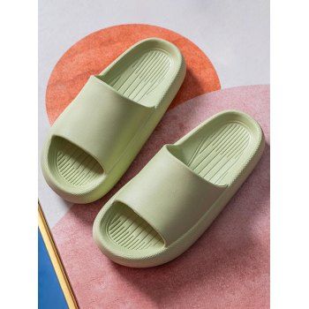 

Indoor Slippers Solid Color Slip On Thick Platform Non-slip Basic Slippers, Light green