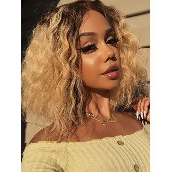 

Medium Middle Part Ombre Wavy Bob Wig Heat Resistant Synthetic Wig, Multicolor b