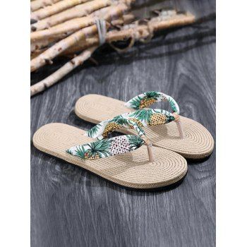 

Beach Flip Flops Pineapple Print Flat Slide Trendy Outdoor Slippers, Multicolor