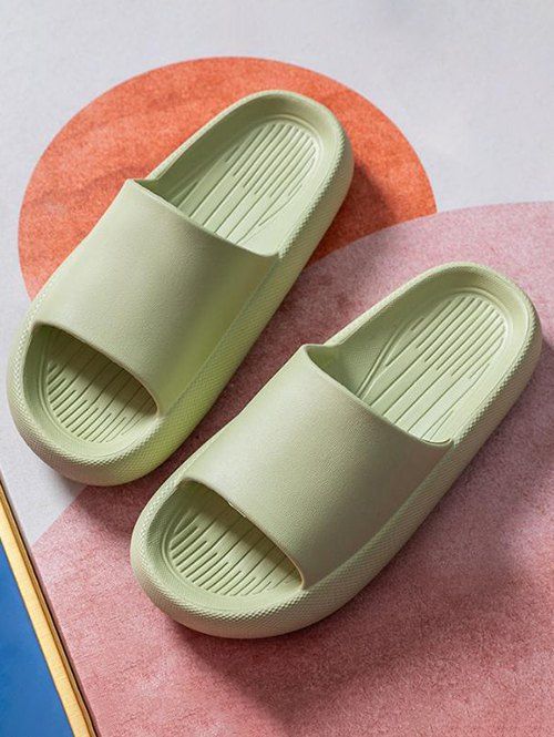 Indoor Slippers Solid Color Slip On Thick Platform Non-slip Basic Slippers - LIGHT GREEN EU (36-37)