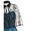 Robe Mi-Longue de Soirée Fleurie Brodée en Couleur Unie et Châle en Dentelle à Taille Empire Deux Pièces - Bleu XL