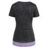 T-shirt Décontracté Bouton Contrasté en Blocs de Couleurs à Manches Courtes - Gris Foncé XL