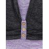 Contrast Colorblock Twofer T Shirt Mock Button Space Dye Short Sleeve Summer Casual Tee - DARK GRAY XXXL
