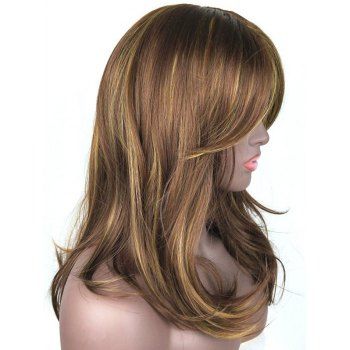 

Medium Side Part Highlight Natural Straight Heat Resistant Synthetic Wig, Coffee