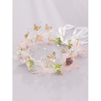 

Sweet Flower Headband Hollow Out Butterfly Beaded Ribbon Bride Hair Accessory, Multicolor c