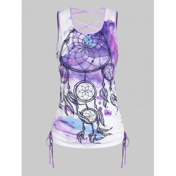 

Bohemian Dreamcather Painting Print Cinched Crisscross Tank Top, Light purple