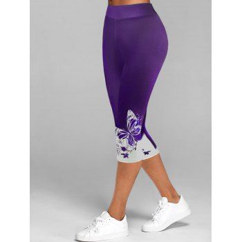 

Colorblock Ombre Butterfly Floral Print Capri Leggings, Purple