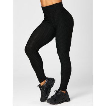 Women Activewear Sporty Leggings Solid Color Textured Elastic High Waist Casual Yoga Long Leggings Clothing Online M Black
