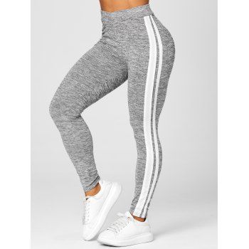 

Casual Leggings Space Dye Striped Print Long Sporty Elastic Waist Yoga Leggings, Light gray