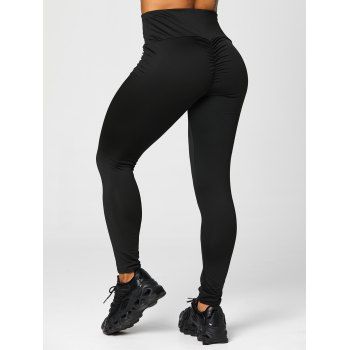 

High Rise Sport Leggings Pure Color Wide Waisted Skinny Athletic Leggings, Black