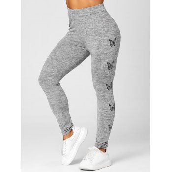 Women Activewear Casual Leggings Butterfly Print Space Dye Elastic High Waist Trendy Sports Leggings Clothing Online Xl Light gray