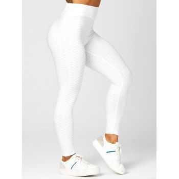 

Casual Leggings Solid Color Textured High Elastic Waist Trendy Summer Sports Leggings, White