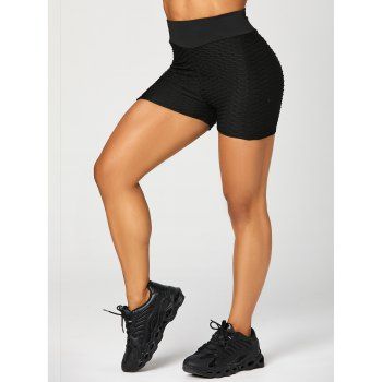 

High Rise Sport Leggings Textured Pure Color Athletic Leggings Hip Lift Wide Waisted Short Leggings, Black