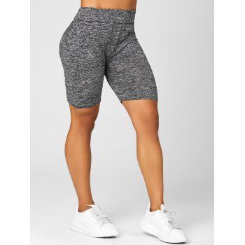 

Space Dye Print Leggings High Waisted Heathered Sport Short Leggings, Gray