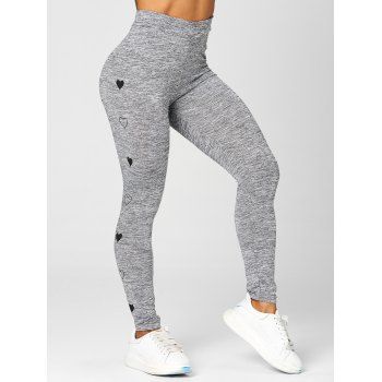 

Casual Long Leggings Space Dye Heart Print Elastic High Waist Trendy Sporty Leggings, Light gray