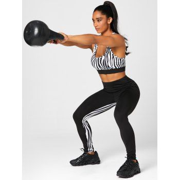

Zebra Print Racer Bra Top And High Waist Legging Sport Suits, White