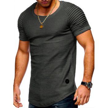 Men T-Shirts Casual T Shirt Solid Color Pleated Applique Round Neck Short Reglan Sleeve Summer Tee Clothing Online M Gray