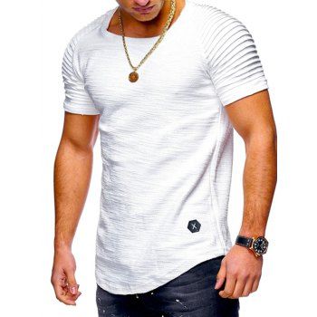 Men T-Shirts Casual T Shirt Solid Color Pleated Applique Round Neck Short Reglan Sleeve Summer Tee Clothing Online M White