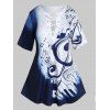 Plus Size T Shirt Print T Shirt Lace Up Colorblock Round Neck Summer Casual Tee - DEEP BLUE 4X
