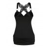 Gothic Tank Top Ruched Butterfly Lace Cross Tank Top O Ring Surplice Summer Top - BLACK XXL