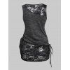 Contrast 2 In 1 Tank Top Rose Flower Lace Panel Cinched Tie Longline Top - DARK GRAY L