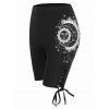 Pantalon D'Eté Corsaire Vintage Décontracté à Imprimé Etoile Lune et Soleil à Taille Elastique - Noir L