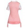2 In 1 Flower T Shirt Crossover Ruched Cinched Side Short Sleeve Summer Tee - LIGHT PINK S