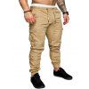 Solid Color Cargo Pants Pockets Beam Feet Applique Drawstrings Casual Pants - LIGHT GRAY M
