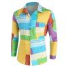 Colorblock Geometric Print Turn Down Collor Long Sleeve Casual Button-up Shirt - YELLOW 2XL