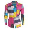 Colorblock Geometric Print Turn Down Collor Long Sleeve Casual Button-up Shirt - PURPLE 2XL