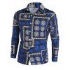 Casual Shirt Printed Paisley Long Sleeve Turn Down Collar Trendy Bohemian Button-up Shirt - DEEP BLUE XXL