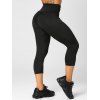 Casual Capri Leggings Solid Color Ruched High Elastic Waist Summer Leggings - BLACK S
