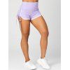 Sports Shorts Colorblock Textured Skinny Elastic High Waist Cinched Lace Up Yoga Shorts - LIGHT PURPLE S