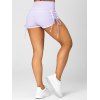 Sports Shorts Colorblock Textured Skinny Elastic High Waist Cinched Lace Up Yoga Shorts - LIGHT PURPLE S