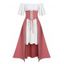 Ensemble de Robe Epaule Dénudée et de Jupe Corset Mi-Longue à Lacets - Blanc L