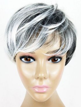 Inclined Bang Short Mixed Straight Wig Capless Heat Resistant Synthetic Wig