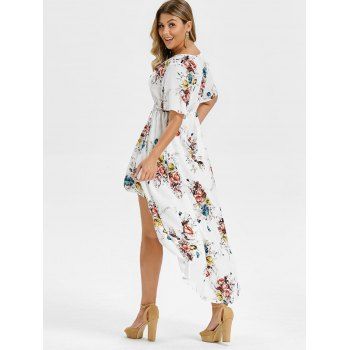 Vacation Dress Floral Dress Flowy Surplice High Waisted Plunging Neck High Low Midi Summer Casual Dress