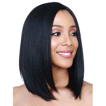 

Solid Color Wig Medium Wig Straight Middle Part Heat Resistance Synthetic Hair, Black