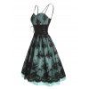 Party Dress Rose Lace Overlay Lace Up Sleeveless Spaghetti Strap High Waist A Line Midi Prom Dress - GREEN M