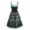 Party Dress Rose Lace Overlay Lace Up Sleeveless Spaghetti Strap High Waist A Line Midi Prom Dress - GREEN M
