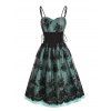 Party Dress Rose Lace Overlay Lace Up Sleeveless Spaghetti Strap High Waist A Line Midi Prom Dress - GREEN M