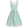 Party Dress Embroidery Leaf Floral Mesh Overlay Sleeveless High Waist A Line Midi Prom Dress - GREEN XL