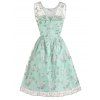Party Dress Embroidery Leaf Floral Mesh Overlay Sleeveless High Waist A Line Midi Prom Dress - GREEN 2XL