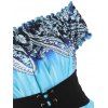 Flower Paisley Print Top Ruffled Off The Shoulder Corset Waist Short Sleeve Pointed Hem Top - LIGHT BLUE XL
